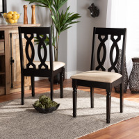 Baxton Studio RH334C-Sand/Dark Brown-DC-2PK Cherese Modern and Contemporary Sand Fabric Upholstered and Dark Brown Finished Wood 2-Piece Dining Chair Set